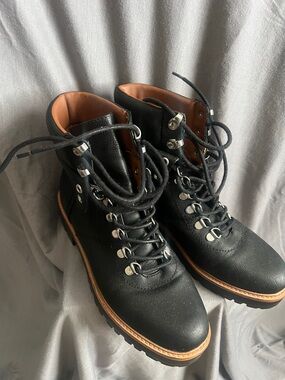 Indigo Black Lace-Up Boots with Tan Trim